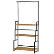 OUTSUNNY - Étagère échelle à fleurs 3 niveaux - porte plante bois 3 étagères - 4 crochets pour pots suspendus - métal noir bois sapin - vignette