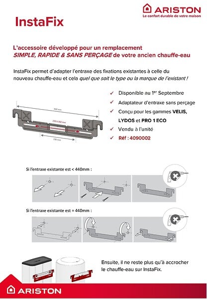 ARISTON - Ariston InstaFix - Support Pose Facile - Sans Perçage - ARISTON - Chauffe-eau VELIS / PRO1 / LYDOS - 4090002 - large