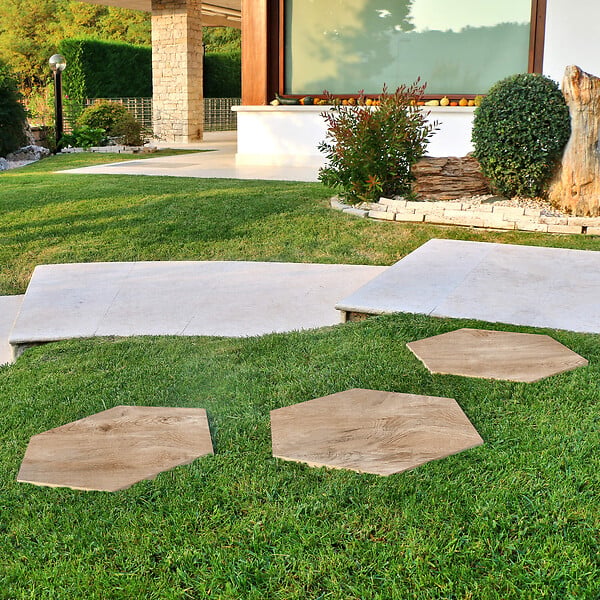 RO'MA NATURE - Pas japonais Hexagone Grès cérame effet Bois Marron 60x52/60x2 cm (à l'unité) - large