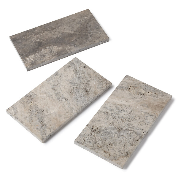 RO'MA NATURE - Pas japonais Rectangle Travertin Gris Silver 61x33x3 cm (à l'unité) - large