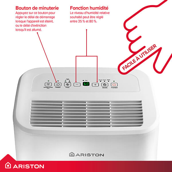 ARISTON - Ariston DEOS Déshumidificateur silencieux et intuitif avec WIFI intégré, Blanc (3381352) - large