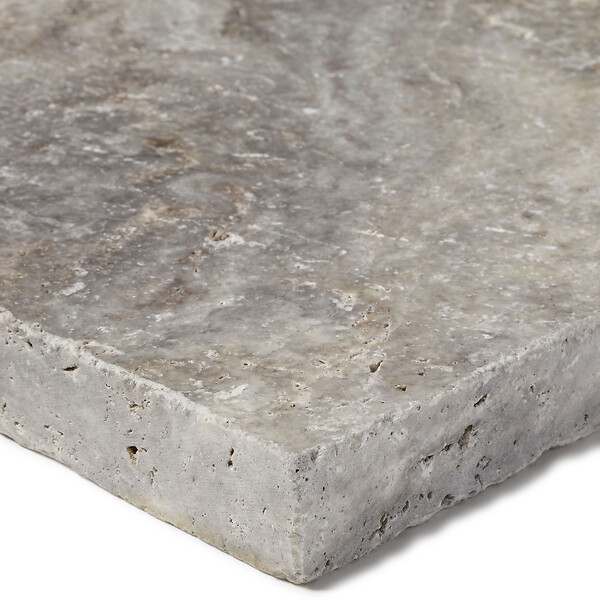 RO'MA NATURE - Dessus de marche Travertin Gris Silver 61x40,6x3 cm Bord Droit (à l'unité) - large