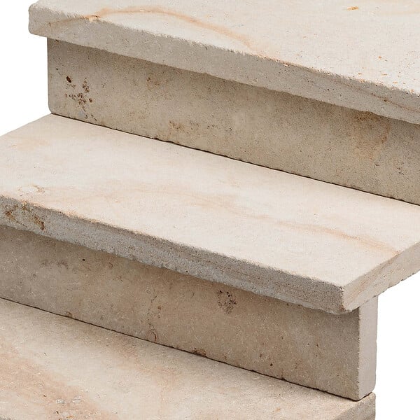 RO'MA NATURE - Dessus de marche Pierre de Bourgogne Beaunotte Beige 60x30x3,8 cm Bord Droit (à l'unité) - large