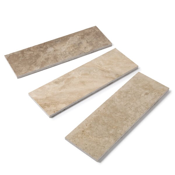 RO'MA NATURE - Margelle de piscine Travertin Beige Nuancé 100x33x3 cm Bord Droit (à l'unité) - large