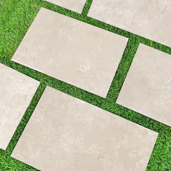 RO'MA NATURE - Pas japonais Rectangle Grès cérame effet Pierre Beige 60x40x2 cm (à l'unité) - large