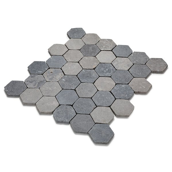 RO'MA NATURE - Tomette hexagonale Pierre d'Egypte Grise 14x14x2 cm - Intérieur et Extérieur (lot de 1 m²) - large