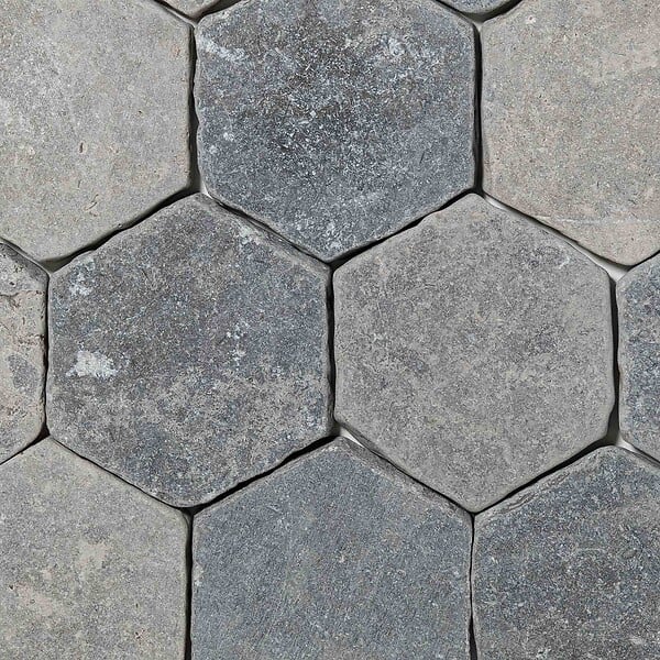 RO'MA NATURE - Tomette hexagonale Pierre d'Egypte Grise 14x14x2 cm - Intérieur et Extérieur (lot de 1 m²) - large