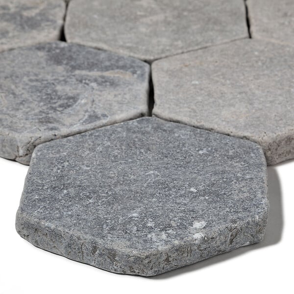 RO'MA NATURE - Tomette hexagonale Pierre d'Egypte Grise 14x14x2 cm - Intérieur et Extérieur (lot de 1 m²) - large