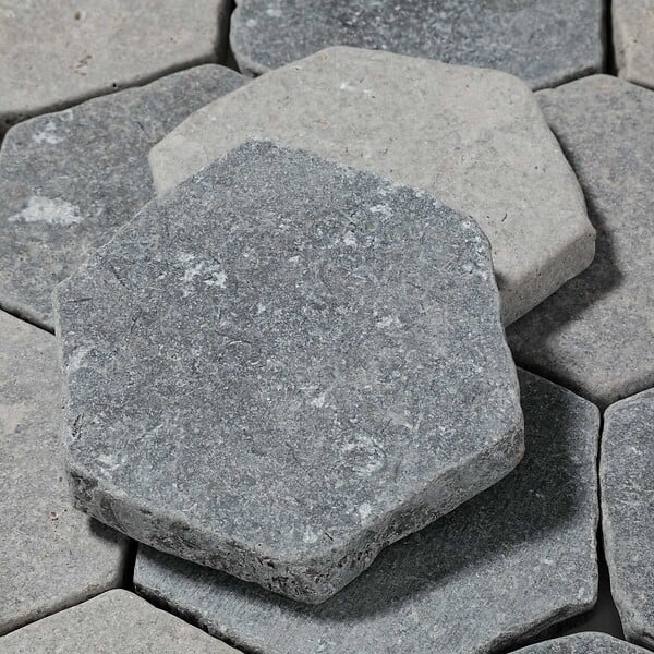 RO'MA NATURE - Tomette hexagonale Pierre d'Egypte Grise 14x14x2 cm - Intérieur et Extérieur (lot de 1 m²) - large