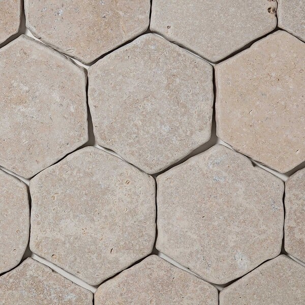 RO'MA NATURE - Tomette hexagonale Pierre d'Egypte Beige 14x14x2 cm - Intérieur et Extérieur (lot de 1 m²) - large
