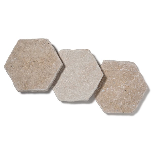 RO'MA NATURE - Tomette hexagonale Pierre d'Egypte Beige 14x14x2 cm - Intérieur et Extérieur (lot de 1 m²) - large