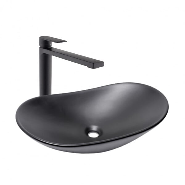 SWISS AQUA TECHNOLOGIES - Swiss Aqua Technologies Set complet vasque à poser 61,5 x 36 cm noir mat + mitigeur haut XL assorti – salle de bain moderne B-Way (SATINF61536BKM-BWAY) - large