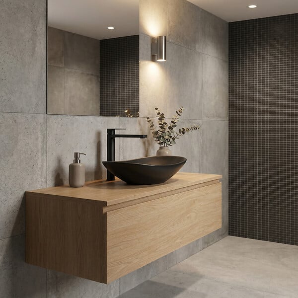 SWISS AQUA TECHNOLOGIES - Swiss Aqua Technologies Set complet vasque à poser 61,5 x 36 cm noir mat + mitigeur haut XL assorti – salle de bain moderne B-Way (SATINF61536BKM-BWAY) - large