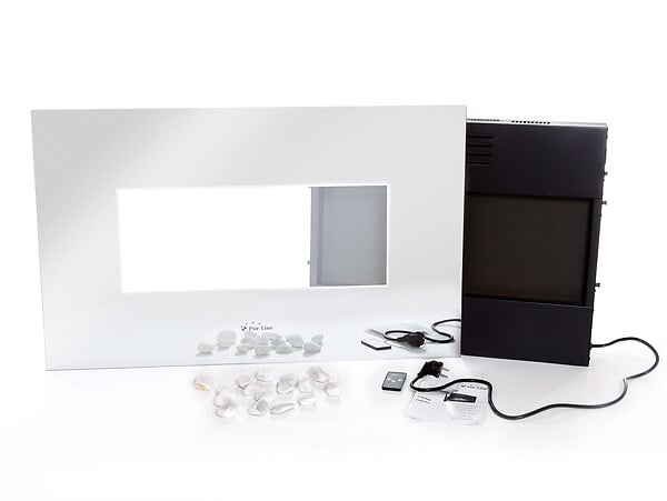 PURLINE - Cheminée électrique en verre trempé effet miroir avec télécommande - large