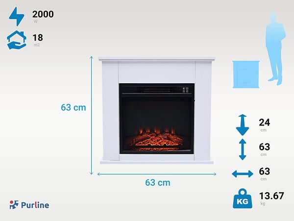 PURLINE - Cheminée électrique au sol de 2kW en acier laqué blanc avec télécommande - large