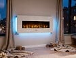 PURLINE - Cheminée électrique panoramique avec éclairage LED d'ambiance et panneau frontal blanc - vignette