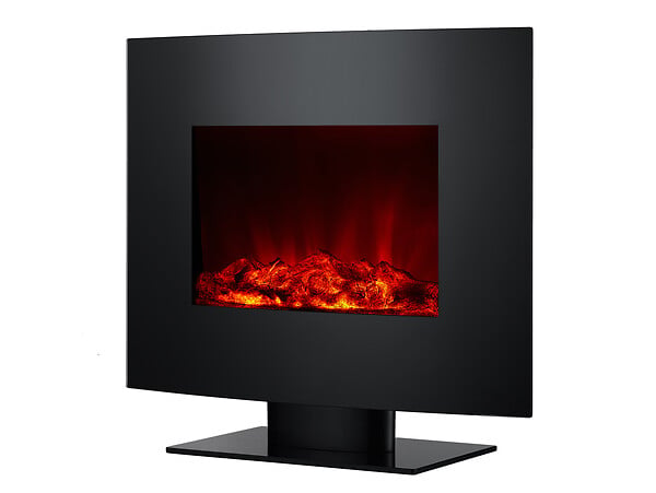 PURLINE - Cheminée électrique 2kW verre trempé noir avec télécommande - large
