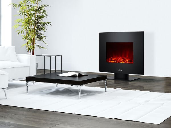 PURLINE - Cheminée électrique 2kW verre trempé noir avec télécommande - large