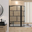 AURLANE - Pare baignoire avec volet pivotant - profile noir mat - 130x104 (HxL) - verre 5mm sérigraphié - vignette