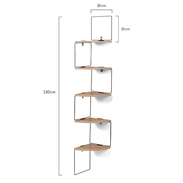 ID MARKET - Etagère murale d'angle ISA 5 niveaux bois et métal design industriel - large