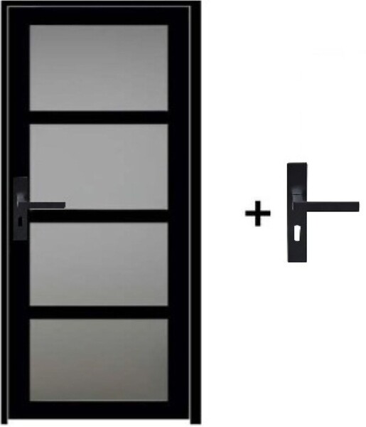 GD MENUISERIES - Bloc Porte Telia Noir Vitrée H204 x L73 cm Côte Tableau P.Droit,Poignee - large