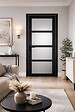 GD MENUISERIES - Bloc Porte Telia Noir Vitrée H204 x L83 Poussant Droite Côtes Tableau et Poignée GD MENUISERIES - vignette