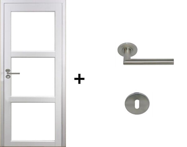 GD MENUISERIES - Bloc Porte Kenya Blanc Vitrage transparent H204 x L73 cm Côte Tableau P.Droit,Poignee Pomerol - large