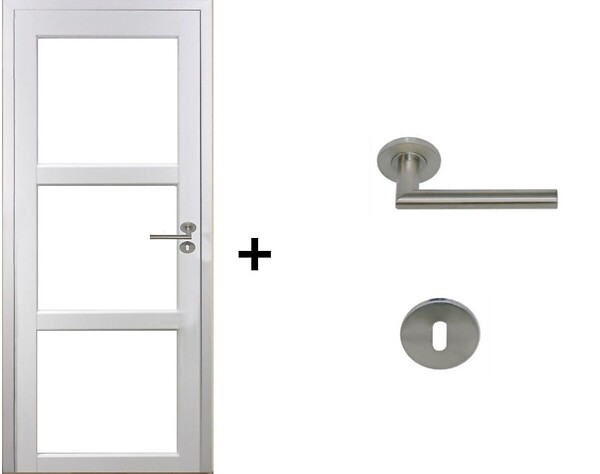 GD MENUISERIES - Bloc Porte Kenya Blanc Vitrage transparent H204 x L83 cm Côte Tableau P.Gauche,Poignee Pomerol - large