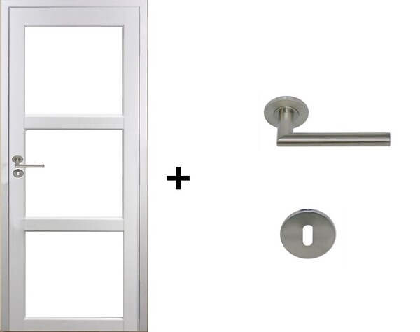 GD MENUISERIES - Bloc Porte Kenya Blanc Vitrage transparent H204 x L83 cm Côte Tableau P.Droit, Poignee Pomerol - large