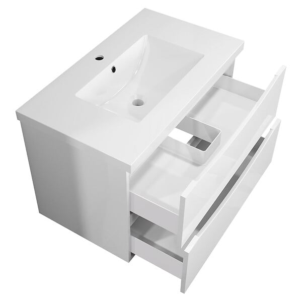 AICA SANITAIRE - Meuble de salle de bain suspendu 80 cm, 2 tiroirs, avec vasque,MDF blanc - large