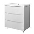 AICA SANITAIRE - Meuble de salle de bain 80 cm, 3 tiroirs, MDF brilliant blanc, avec vasque + pieds - vignette