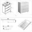 AICA SANITAIRE - Meuble de salle de bain 80 cm, 3 tiroirs, MDF brilliant blanc, avec vasque + pieds - vignette