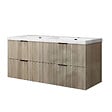 AICA SANITAIRE - Meuble de salle de bain suspendu 120 cm, 4 tiroirs, avec vasque blanche,MDF chêne brillant - vignette