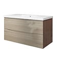 AICA SANITAIRE - Meuble de salle de bain 100 cm, 3 tiroirs, MDF chêne, avec vasque + pieds - vignette