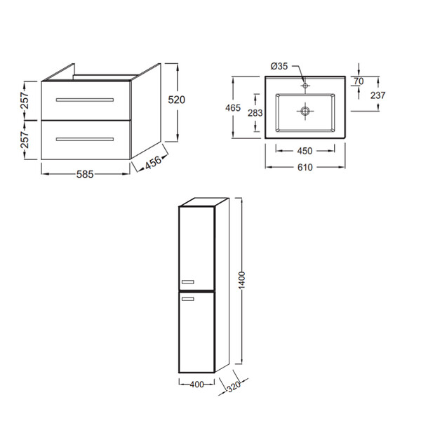 JACOB DELAFON - Pack meuble vasque 60 cm Ola up blanc + colonne - large