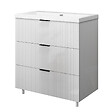 AICA SANITAIRE - Meuble de salle de bain à poser au sol brilliant 80 cm, 3 tiroirs, MDF blanc, avec vasque + pieds - vignette