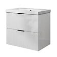 AICA SANITAIRE - Meuble de salle de bain suspendu 60 cm, 2 tiroirs, avec vasque,MDF blanc brillant - vignette