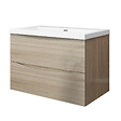 AICA SANITAIRE - Meuble de salle de bain suspendu 80 cm, 2 tiroirs, avec vasque blanche,MDF chêne - vignette