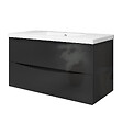 AICA SANITAIRE - Meuble de salle de bain 100 cm, 3 tiroirs, MDF anthracite, avec vasque + pieds - vignette
