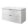 AICA SANITAIRE - Meuble de salle de bain suspendu 100 cm, 2 tiroirs, avec vasque,MDF blanc brillant - vignette