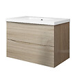AICA SANITAIRE - Meuble de salle de bain suspendu 80 cm, 2 tiroirs, avec vasque,MDF chêne - vignette