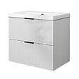 AICA SANITAIRE - Meuble de salle de bain suspendu 60 cm, 2 tiroirs, avec vasque blanche,MDF blanc brillant - vignette