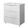 AICA SANITAIRE - Meuble de salle de bain 80 cm, 3 tiroirs, MDF blanc, avec vasque + pieds - vignette