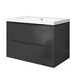 AICA SANITAIRE - Meuble de salle de bain suspendu 80 cm, 2 tiroirs, avec vasque blanche,MDF anthracite - vignette