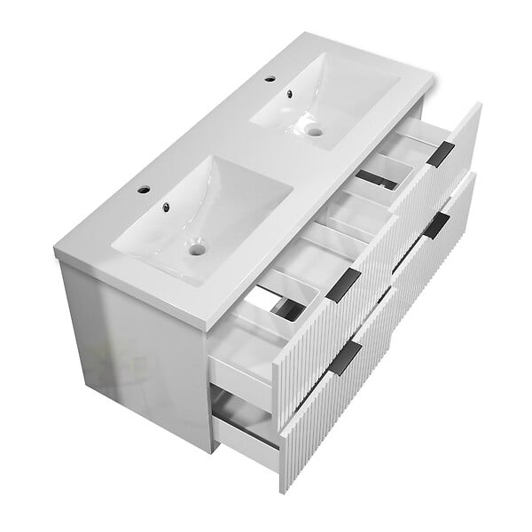 AICA SANITAIRE - Meuble de salle de bain suspendu 120 cm, 4 tiroirs, avec vasque,MDF blanc - large