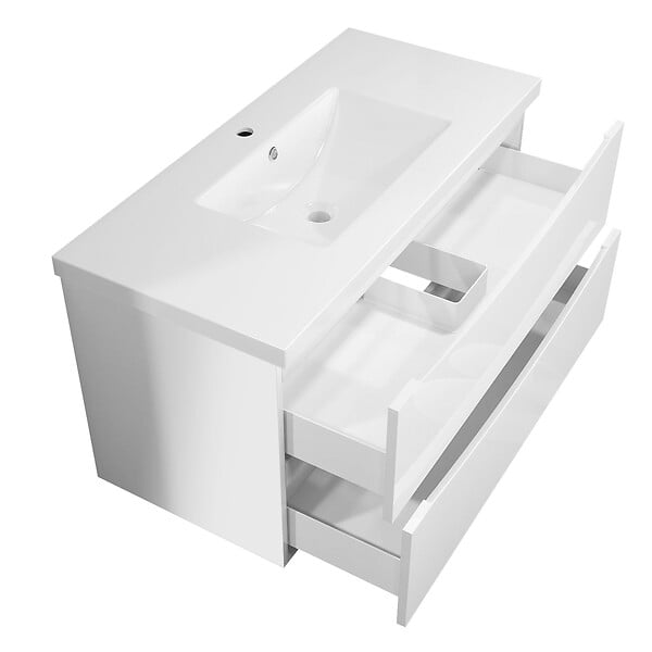 AICA SANITAIRE - Meuble de salle de bain suspendu 100 cm, 2 tiroirs, avec vasque,MDF blanc - large