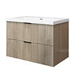 AICA SANITAIRE - Meuble de salle de bain suspendu 80 cm, 2 tiroirs, avec vasque blanche,MDF chêne brillant - vignette