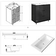 AICA SANITAIRE - Meuble de salle de bain à poser au sol brilliant 80 cm, 3 tiroirs, MDF anthracite, avec vasque + pieds - vignette