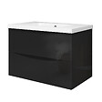 AICA SANITAIRE - Meuble de salle de bain suspendu 80 cm, 2 tiroirs, avec vasque,MDF noir - vignette