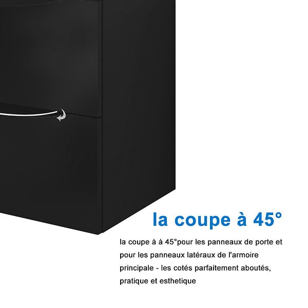 AICA SANITAIRE - Meuble de salle de bain suspendu 80 cm, 2 tiroirs, avec vasque,MDF noir - large